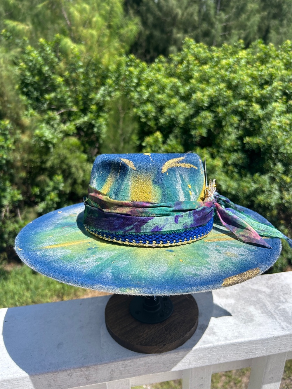 Hand Painted Wide-Brim Colorful Tie-Dye Women's Hat